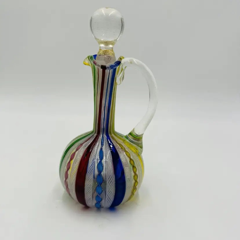 Murano Art Glass Latticino Ribbon HandBlown Oil Cruet Stopper Vintage