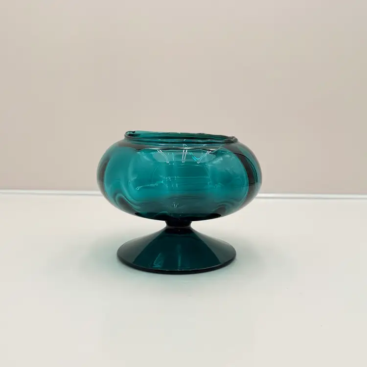 Empoli Peacock Blue Mid Century Pedestal Base Bowl Vase
