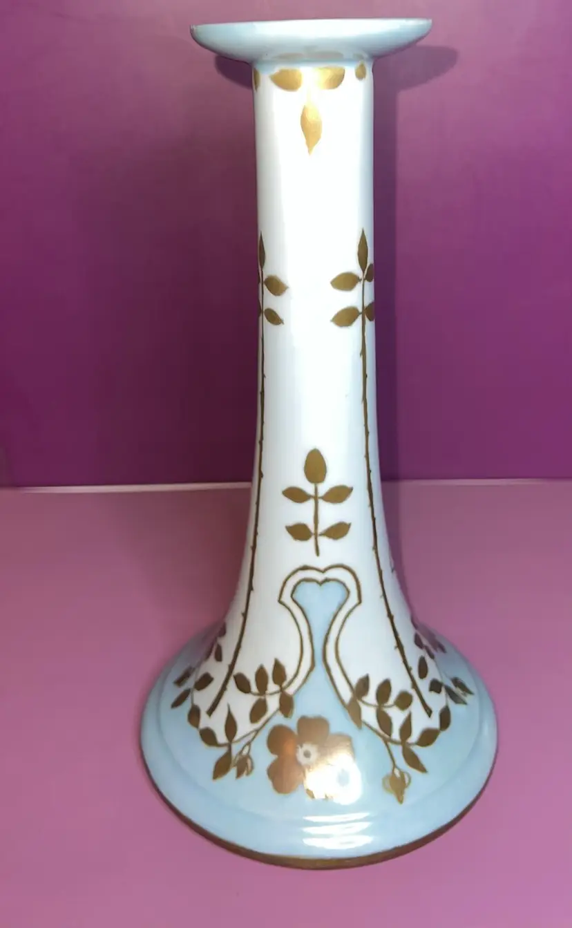 Vintage Art Deco Hand Painted Porcelain Blue Candle Holder