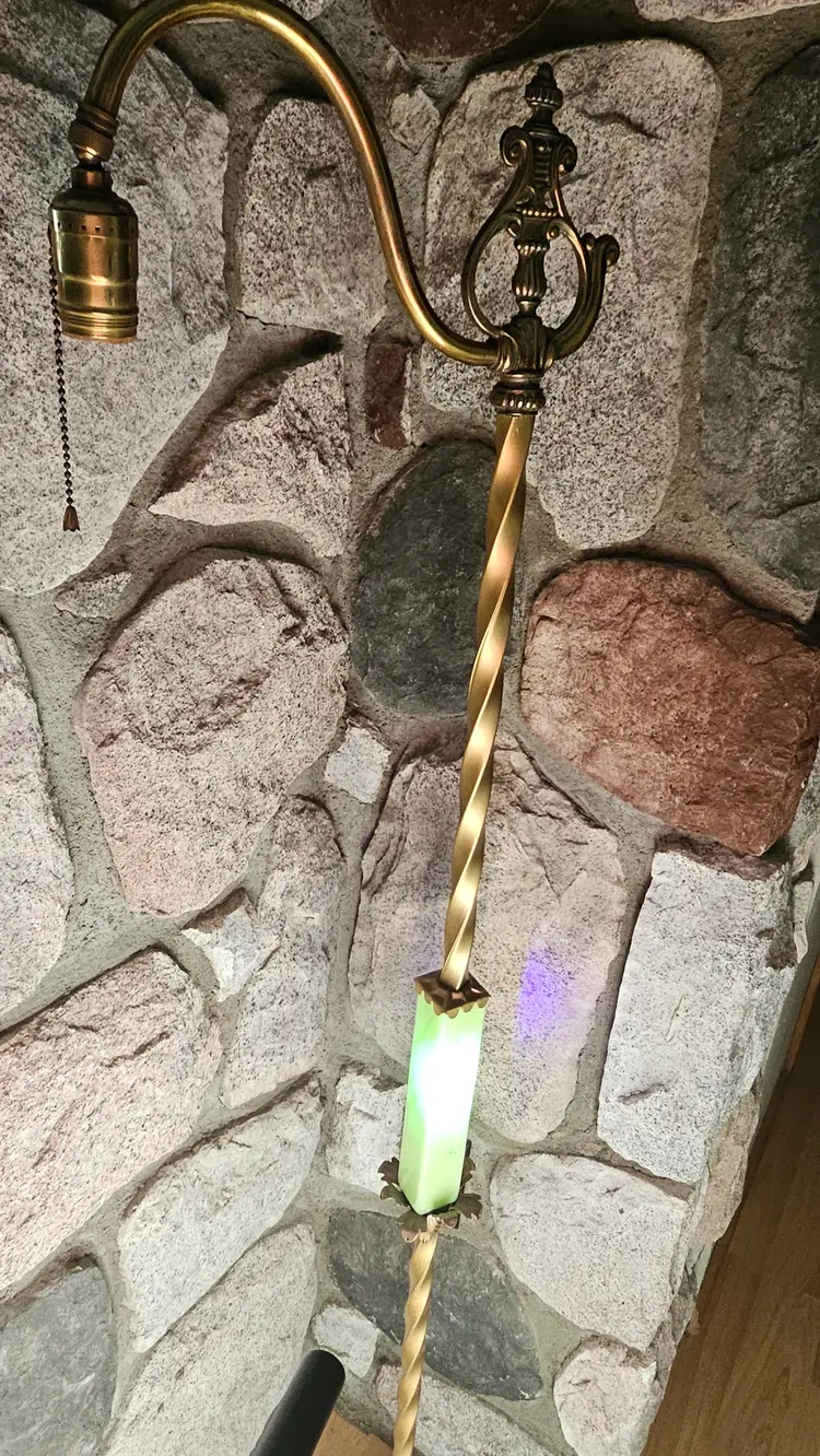 VTG Antique Uranium Slag Glass Akro Houze Floor Lamp Brass Bridge Lamp WORKS! GLOWS! EPIC!