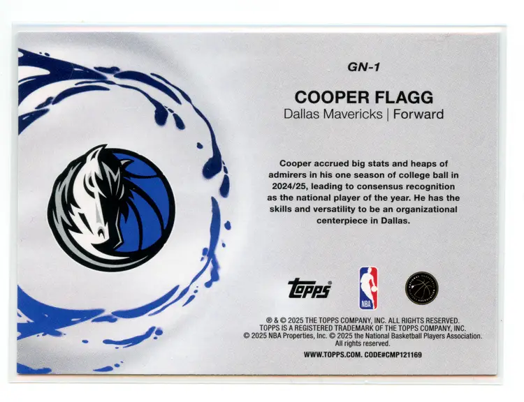 2025-26 Topps Basketball Cooper Flagg Generation Now Blue Holo Foil /150