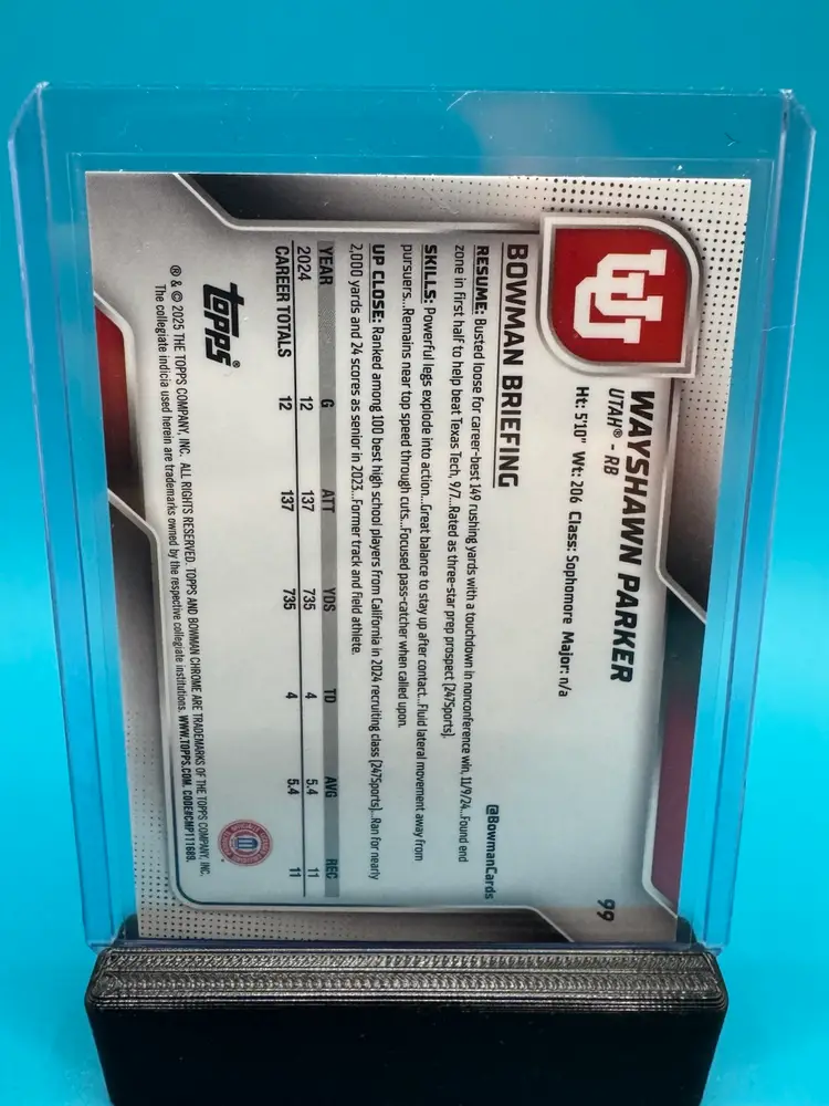 Wayshawn Parker 1st Bowman Chrome U Stealth Refractor Utah Utes