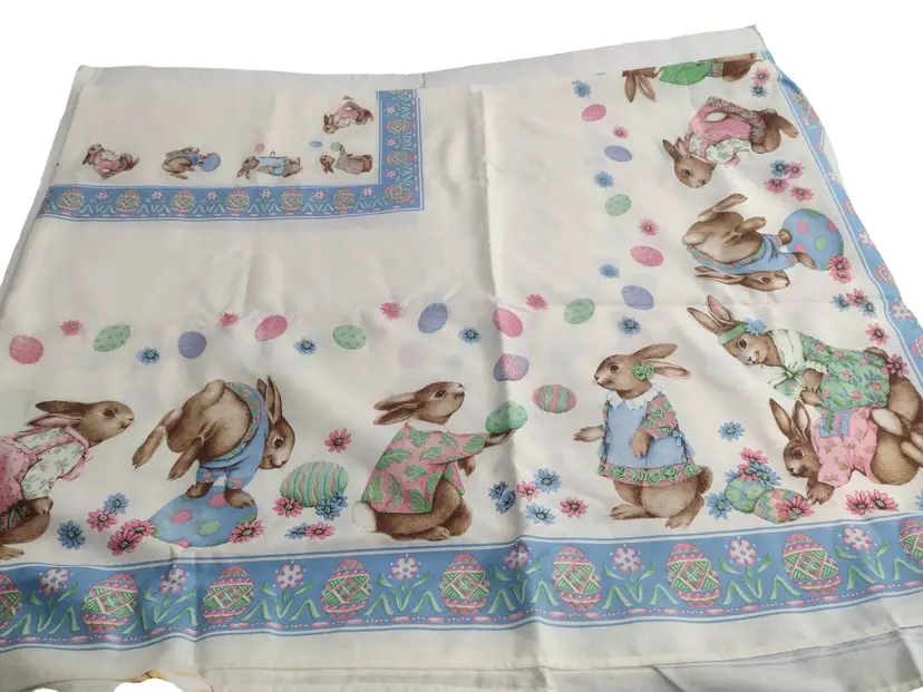Wilton Court Easter Bunny Rabbit Cotton Tablecloth 27 x 65 Spring Eggs Rectangle