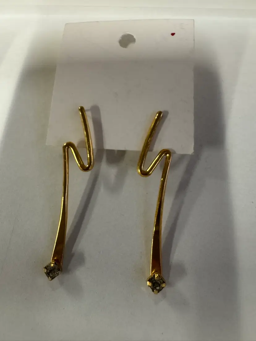 Gold Zigzag Lightning Bolt Earrings CZ Accents