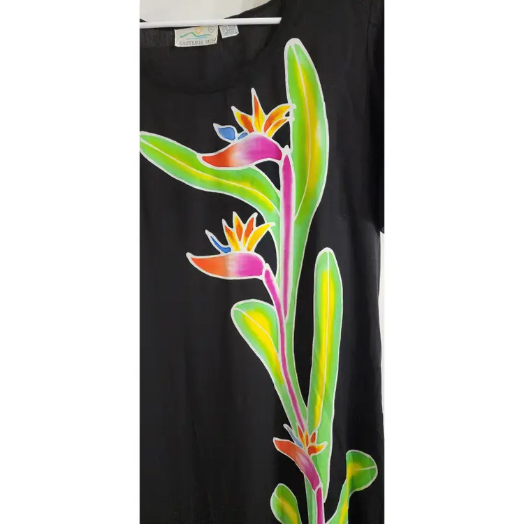 Eastern Sun 90s Black Tropical Maxi Dress