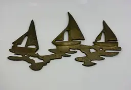 Vintage Brass Sailboats On Water Wall Sculpture Beach House Nautical 9.25”x6”