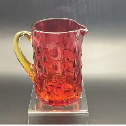 Vintage Amberina Hobnail Rainbow Art Glass Pitcher Cadmium Glow MCM 4 in Tall