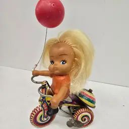 Vintage Windup Girl on Tricycle Tin Wind up Toy *DISPLAY ONLY!  Red Balloon