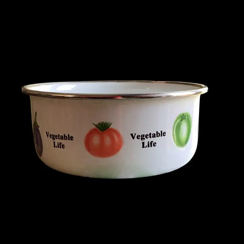 Small Enamelled ‘Vegetable Life’ Pot/Planter With Tomato 4 Inches Across