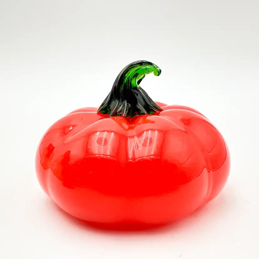 Art Glass Paperweight Orange Pumpkin Unsigned 4.5" W x 3.25" H B25
