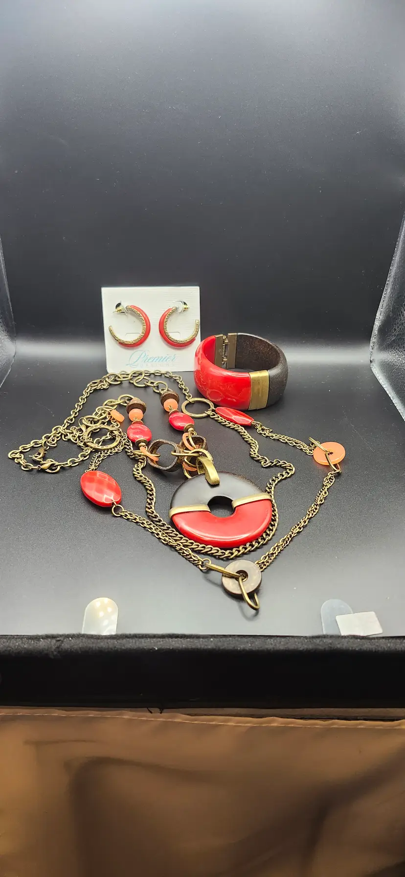 #01 Bold Red & Gold Jewelry Set - NOS