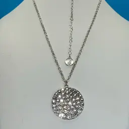 Liz Claiborne Rhinestone Pendant Silver Tone Necklace 28” Long 3” Extension