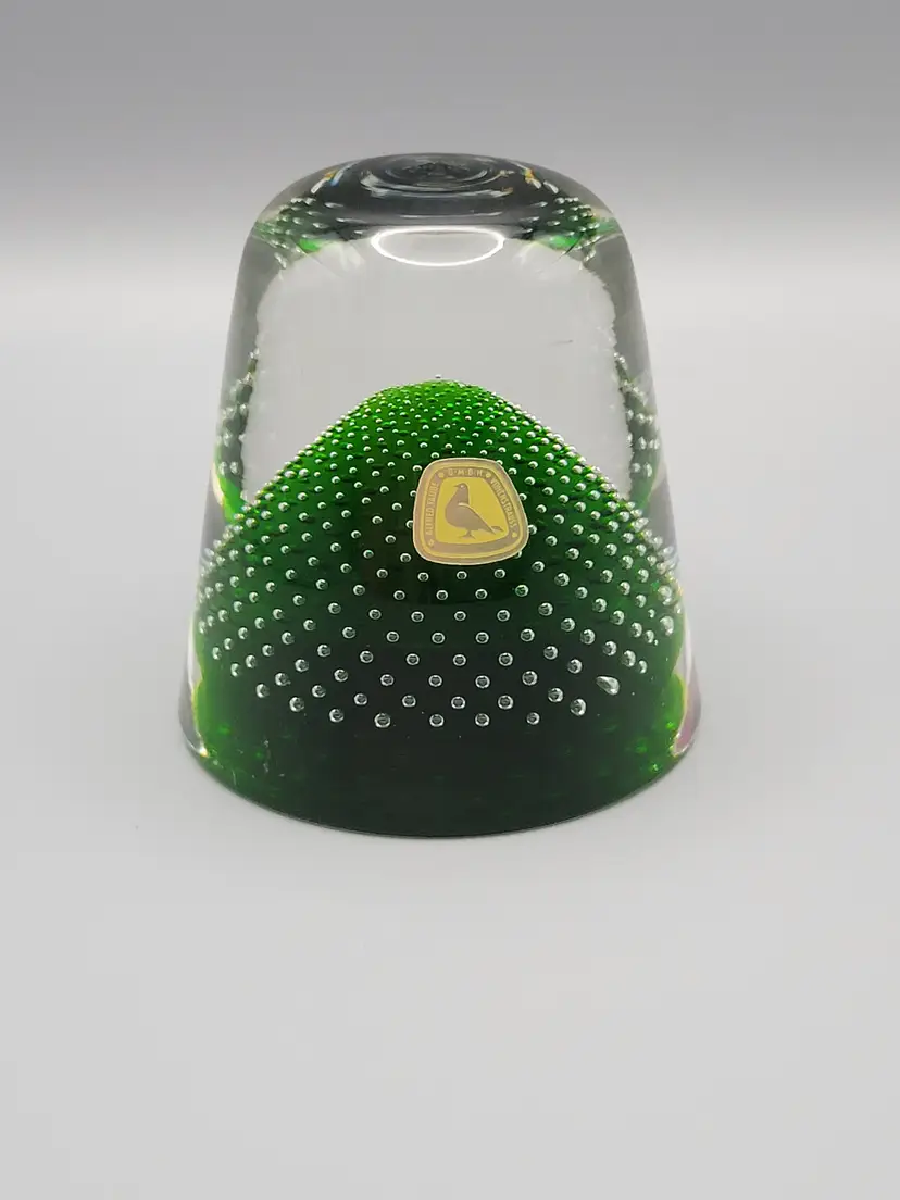Vintage German Made Clear and Green controlled bubble paper weight.