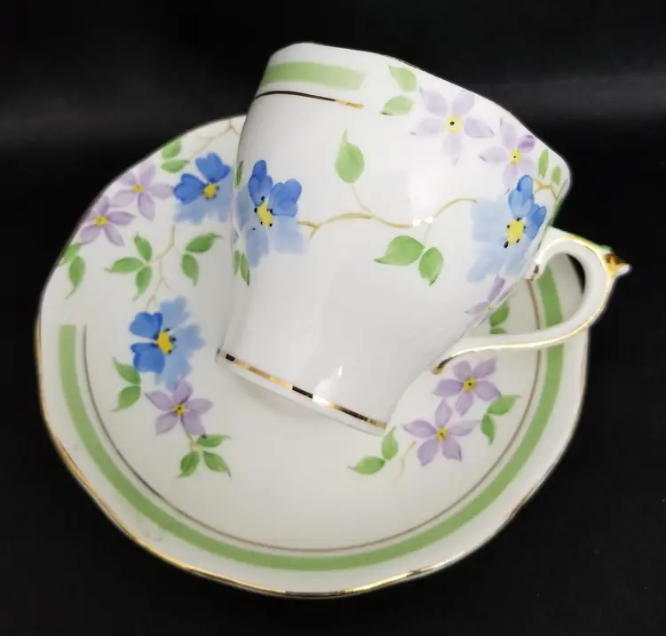 Vintage Roslyn China Porcelain Forget-Me-Not Teacup & Saucer