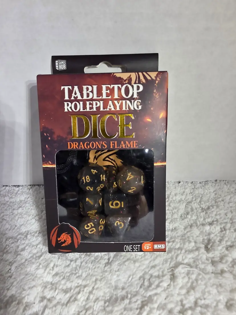 Set of 7 Dragon's Flame Tabletop Roleplaying Dice w/ Bag Polyhedral D&D RPG NEW