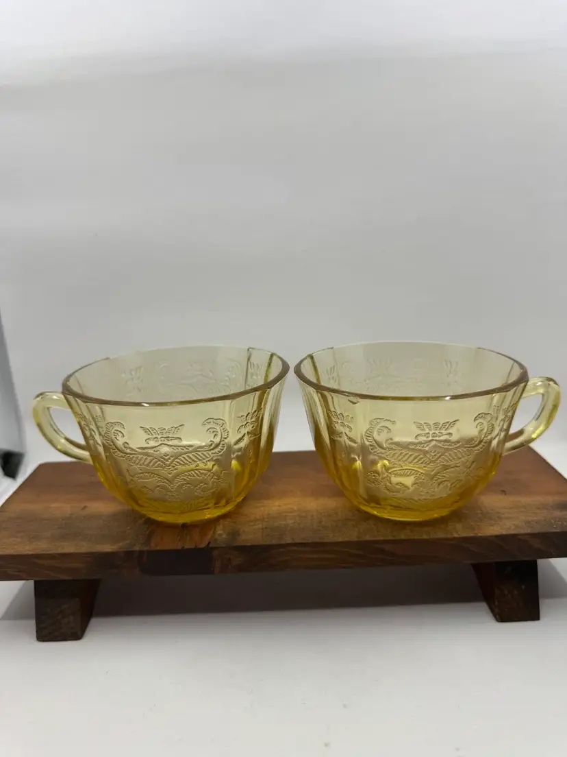 Yellow Depression Glass Cups, Small Chip As Pictured