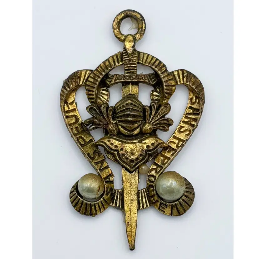 Vintage French Sans Peur Et Sans Reproche Sword Metal Pendant Emblem Rare READ