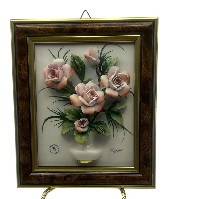 Signed Vintage Capodimonte Framed Porcelain Art, 5” Wide x 7.5” High
