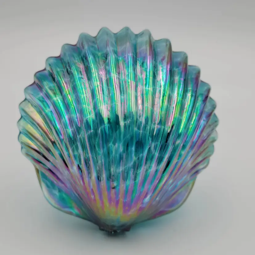 Chris Funk Art Glass Blown Glass Seashell Iridescent Hollow Paperweight