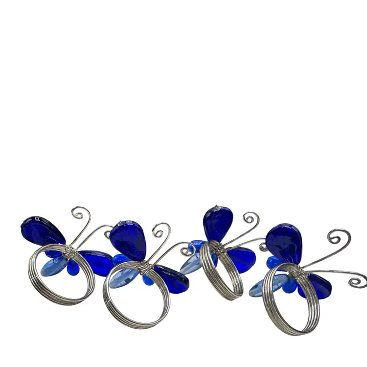 Beautiful Blue Glass Butterflies 🦋 Or Dragonflies Napkin Rings!