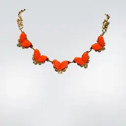 Gold Tone Coral Color Lucite Necklace Rare? Marked Japan