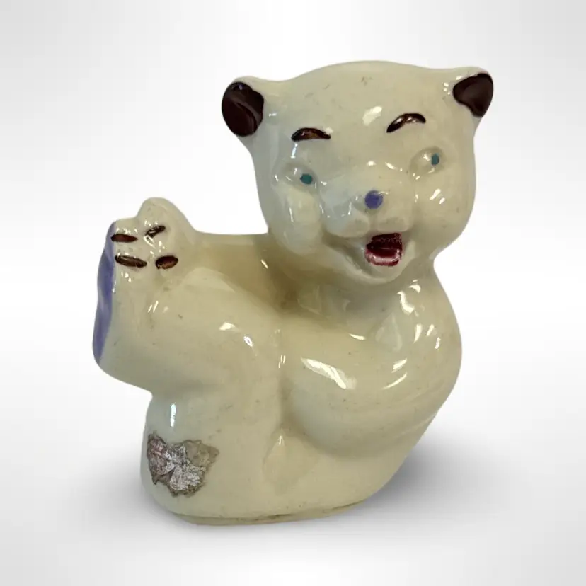 Vintage Shawnee Pottery Tumbling Bear Figurine 1940s Partial Sticker