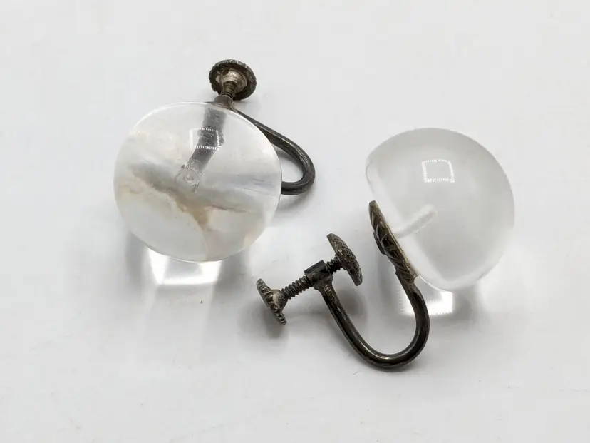 Vintage Clear Glass Orb Screw Back Earrings