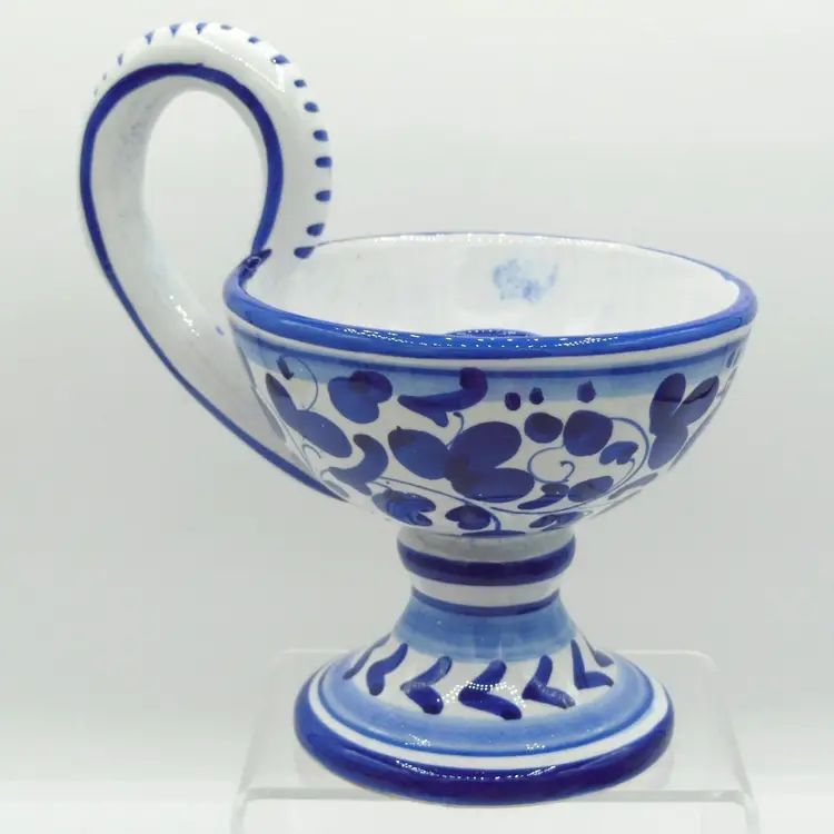 Vintage Hand Painted & Signed, Santucci Deruta Blue & White Candle Chamberstick