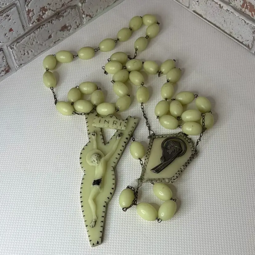 1930-40's Catholic Rosary Glow In the Dark Faith Hope Love Ave Maria
