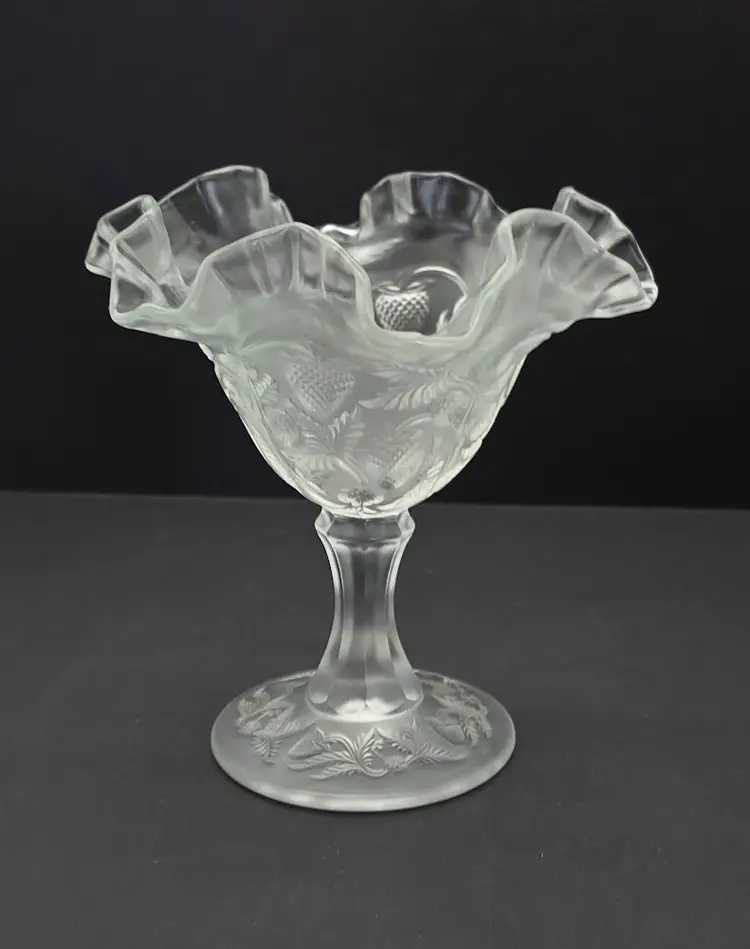Fenton Satin Glass Inverted Strawberry Compote
