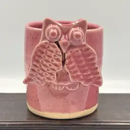 Studio Pottery Oink Planter with Applied Owl 3.25”