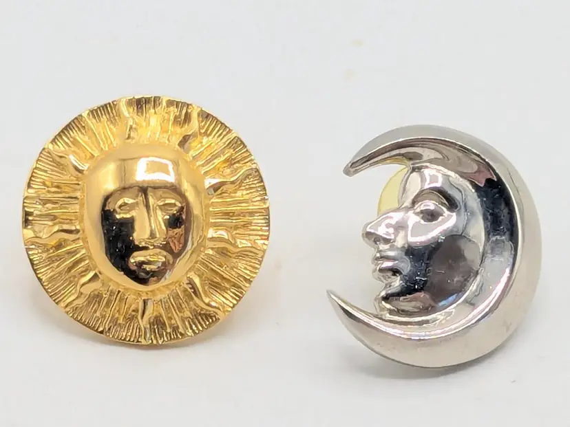 Vintage MMA Sun and Moon Face Earrings Gold and Silver Tone 1993