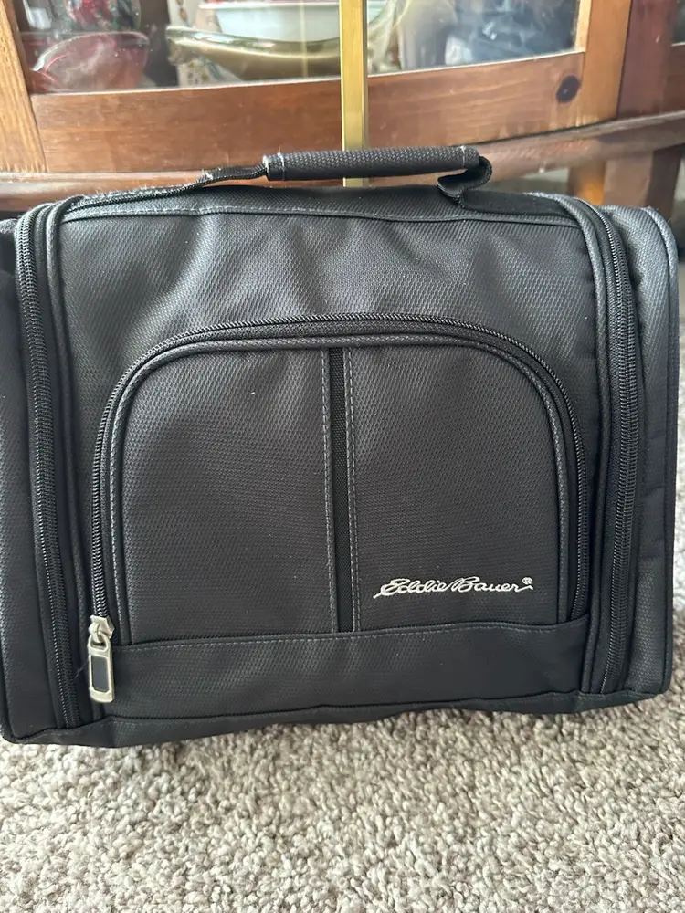 VTG 1980's Eddie Bauer Unisex Black Toiletries Travel Bag W/ Mirror