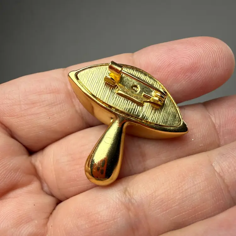 Gold Tone Rhinestone Faux Pearl Mushroom Pin Brooch
