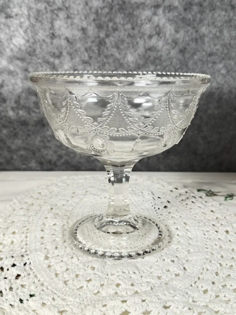 ✨ Antique National Glass Company “Teardrop & Tassel” Compote 6” Tall