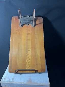 Antique Wood Butcher Block Style Yawman & Erbe Mfg Co Rochester NY Clip Board/Receipt Holder