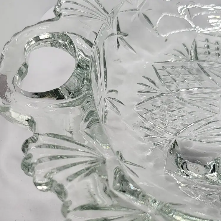 Vintage Clear Glass Serving Dish with Handles Pasari Indonesia 3 footed Serving Dish 10.5" x 9" with  1.5" depth