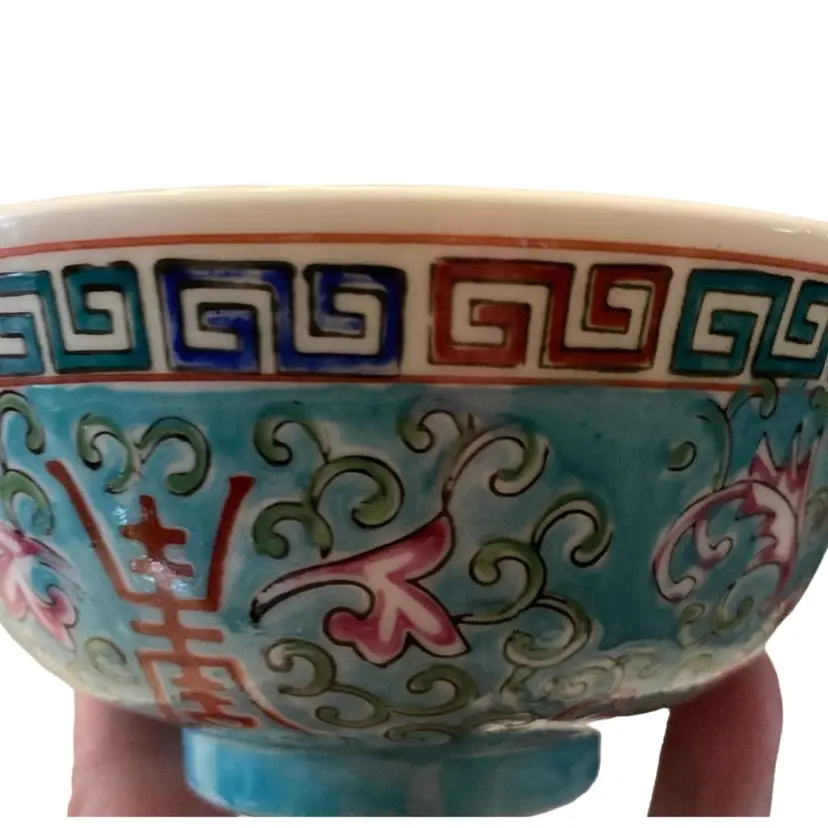 Chinese Longevity Rose Turquoise Rice Bowl