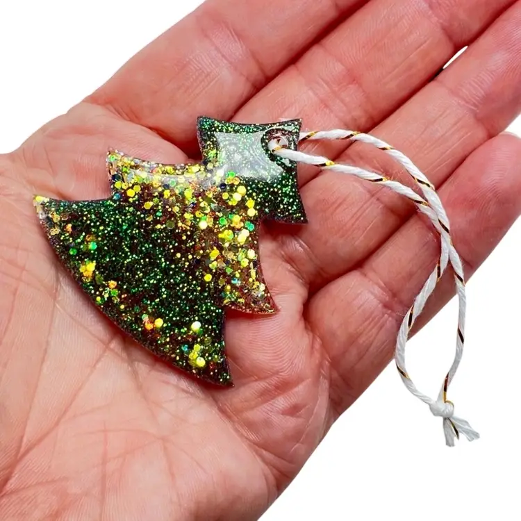 Handmade 1-3/4” Gold And Green Glitter Christmas Tree 🎄 Ornament. Handmade by me 🫶.