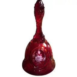 Fenton Ruby Red Amberina UV Glower Bell Hand Painted By Linda F Signed7”T X 3.5”