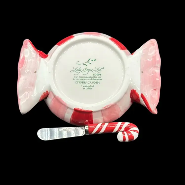 Lady Jane Of California Art Craft Candy And Candy Cane Cheese/Spread Serving Dish 6 1/2”