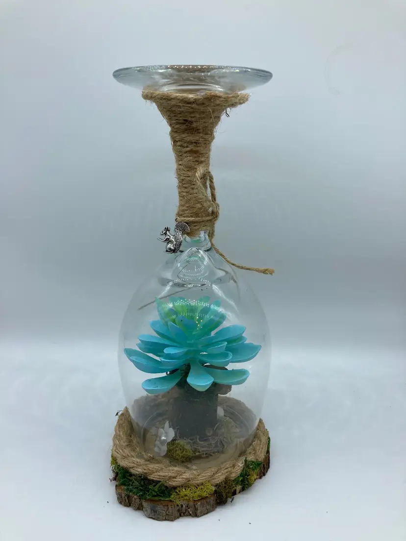 Upside Down Wine Glass Flower Assemblage