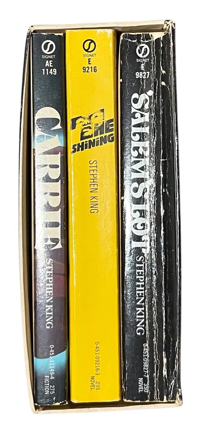 Vintage Stephen King 3 Signet Paperback Book Box Set with Salem's Lot, Carrie, & The Shinning