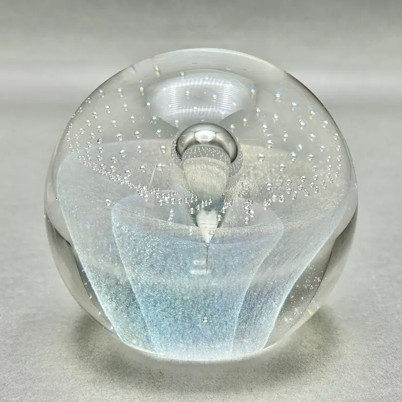 Vintage Iridescent Controlled Bubble Art Glass Paperweight