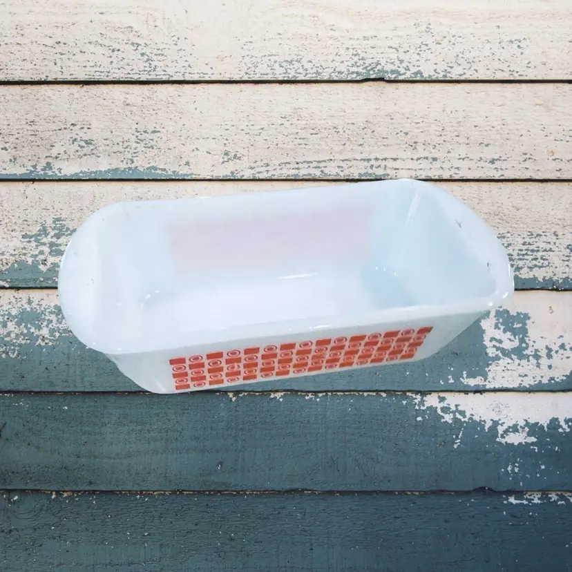 Milk Glass Mcm Mid Century Modern Loaf Pan Orange Abstract