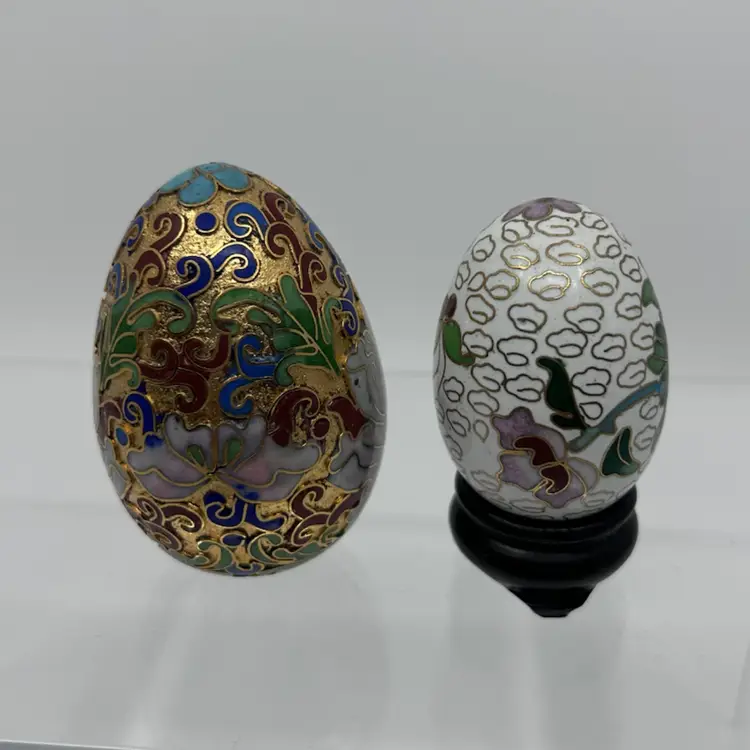 2 Small Cloisonné Egg Figurines