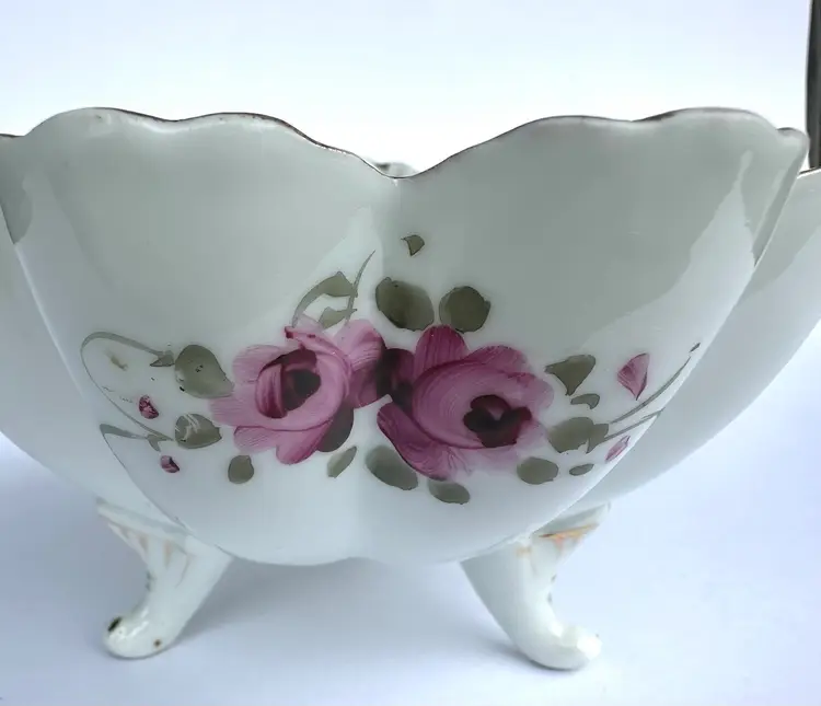 Footed Scalloped Porcelain Candy Bowl Vintage