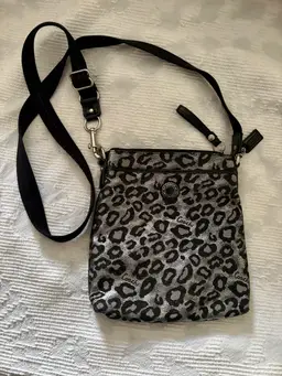 COACH Leopard Ocelot Black/Silver CROSSBODY Purse Handbag