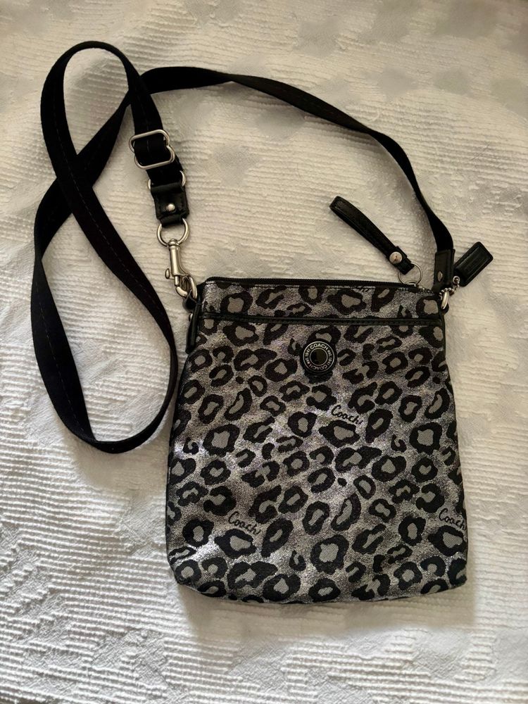 COACH Leopard Ocelot Black/Silver CROSSBODY Purse