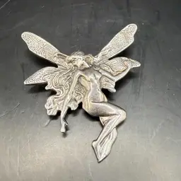 Art Nouveau Sterling Silver Fairy Pendant Brooch 2.25”